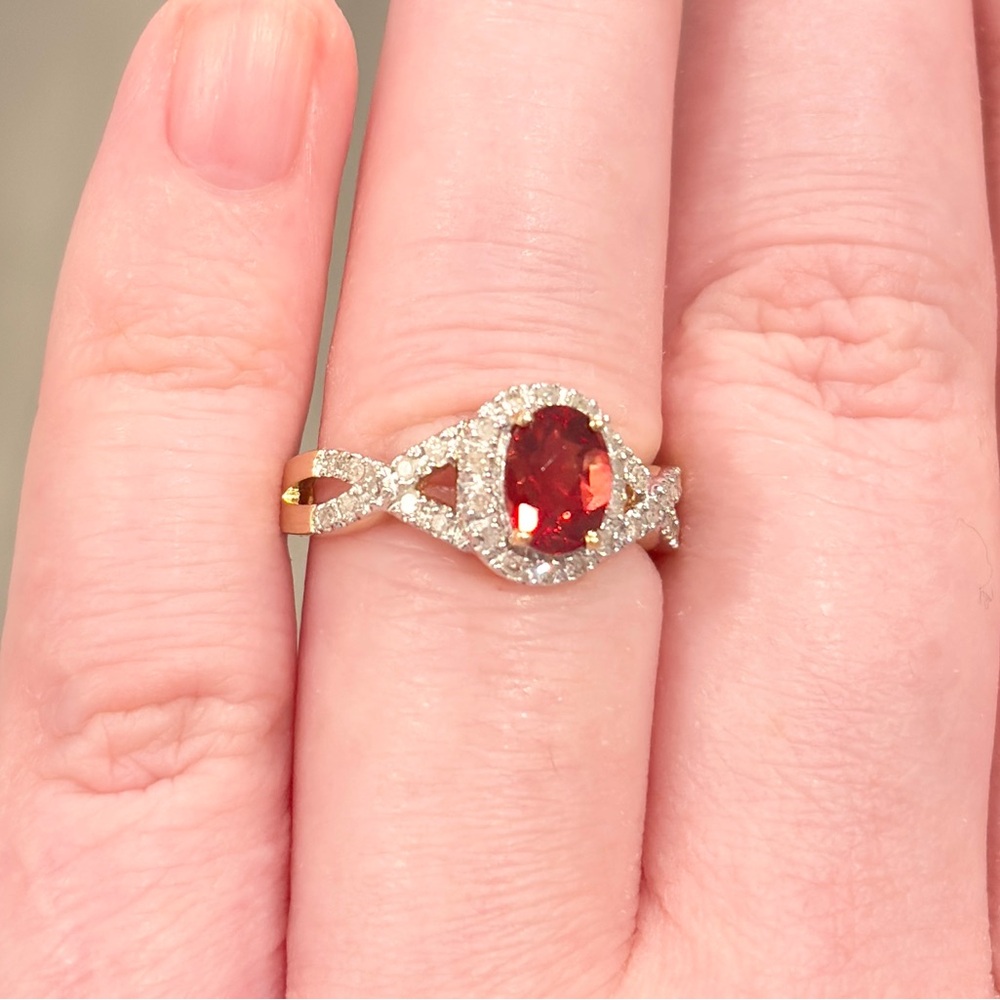 14K Madeira Citrine Diamond Ring Infinity Halo Vivid Red Orange, Oval Rose 6.25 - Picture 5 of 15